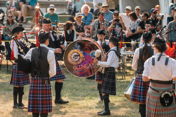Glengarry Juvenile Pipe Band members performing at Maxville